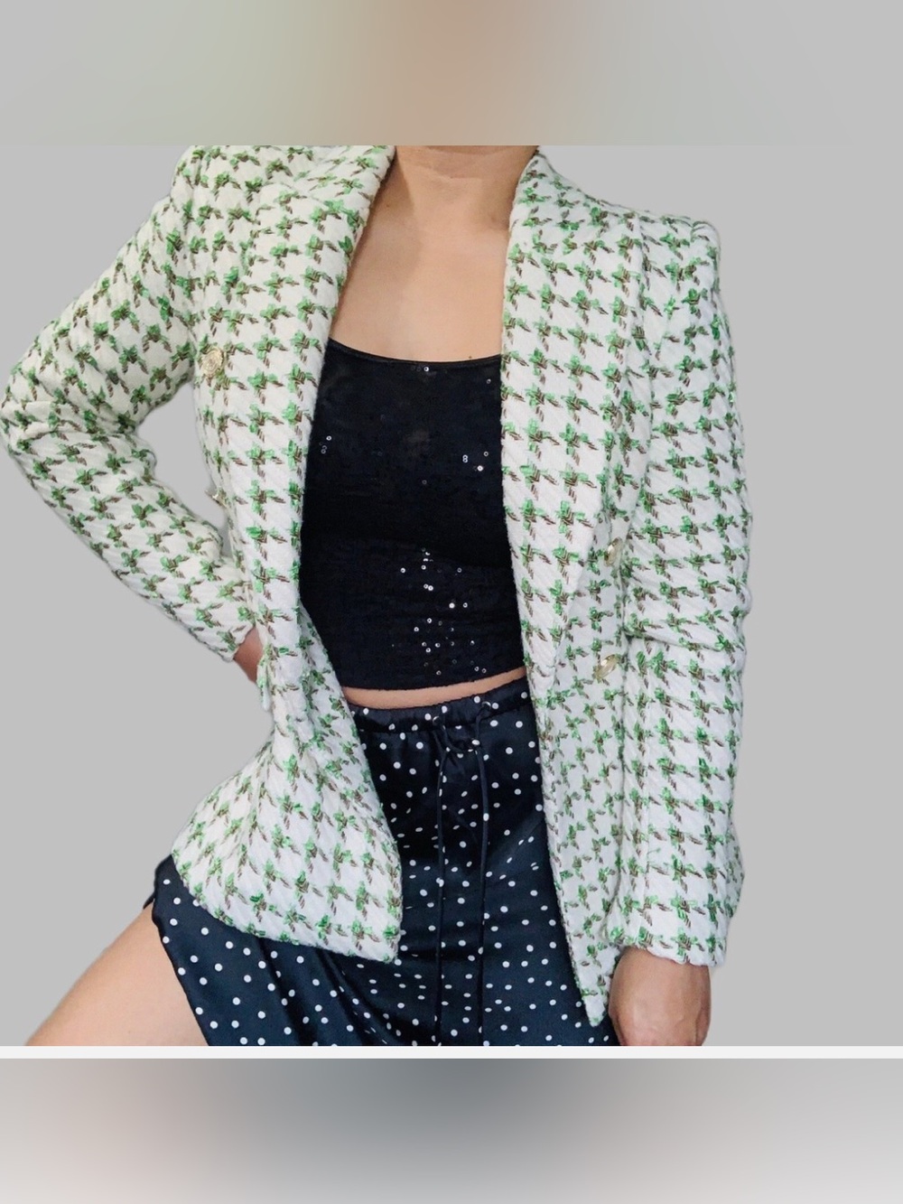 Zara Woman Textured Blazer Jacket Green Size M